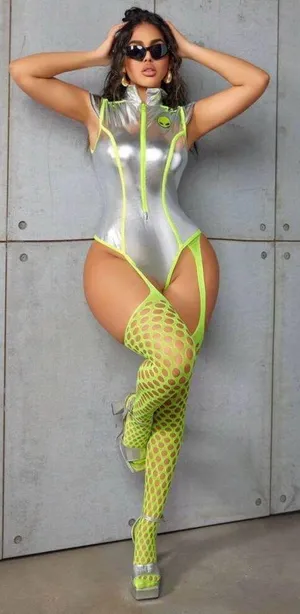Alien Space Babe Futuristic Festival Halloween Cosplay Bodysuit & Tights Costume thumbnail 6