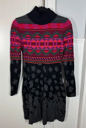 Krimson Klover sweater Dress Fair Isle Turtleneck Cabincore Wool blend Small thumbnail 1