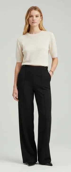 NWT OGL 4 Way Stretch Drapey High Rise Wide Leg Ankle Pants Black Size 2XL thumbnail 1