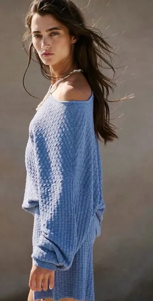 Free People Free-est Rowan Sweater Short Set in Blue Suede XS thumbnail 1