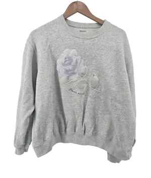 Hollister Sweatshirt Womens Large Flower Market Rose Gray Graphic EUC thumbnail 1