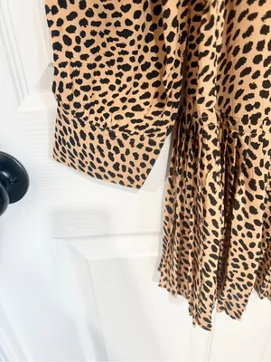 J.Crew Leopard Print Shirt Dress Pleated Hem Long Sleeve Brown Black Size M thumbnail 6
