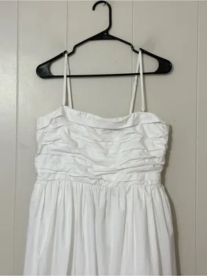 Abercrombie & Fitch White Eyelet Midi Dress L Cottagecore Smocked Pockets thumbnail 2