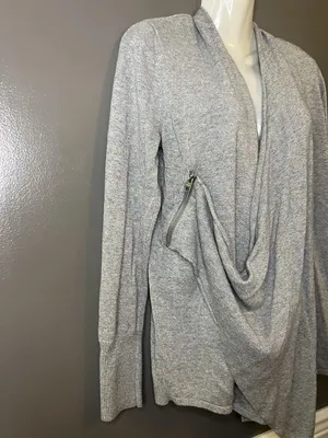 Abercrombie & Fitch Cardigan Sweater Womens Medium Gray Drape Front Zip Asym Hem thumbnail 3