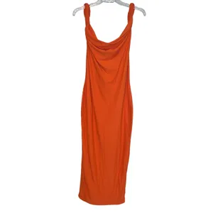 Club L London Orange Twist Strap Bodycon Jersey Stretch Midi Dress Size US 8 thumbnail 2