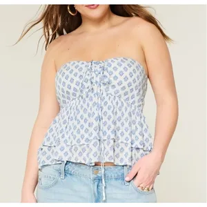 Hollister Tiered Halter Babydoll Tank Top White Blue XL thumbnail 2
