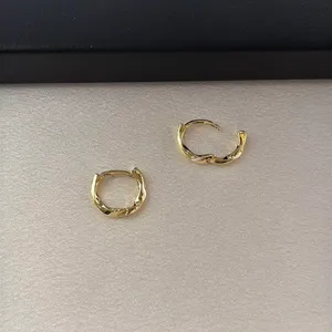 13mm Small Hoop Earrings for Women Irregularly Twisted Design Gold Hoop thumbnail 3
