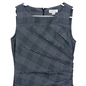 Calvin Klein Houndstooth Black White Sunburst Seam Sleeveless Sheath Dress Sz 4 thumbnail 4