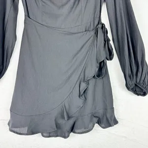 Hello Molly No Time For Love Dress Size 6 Black Mini Wrap Balloon Sleeve thumbnail 8