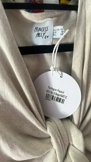 Princess Polly RAGNAR TIE FRONT ROMPER BEIGE - SIZE US 6 thumbnail 4