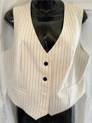 Rachel Zoe Cream Vest with Navy Pinstripes thumbnail 1