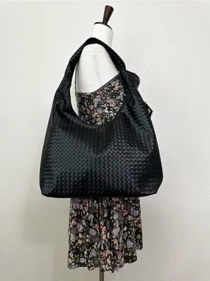 NWT Ulta Beauty Black Woven Knot Handle Hobo Shoulder Bag thumbnail 11