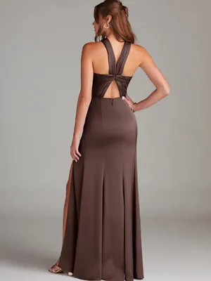 Azazie Rue Ganache Mermaid Pleated Stretch Satin Dress thumbnail 5