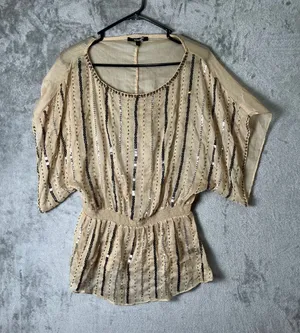 Y2K Baddie Boho‎ Glam Sequin Batwing Peplum Party Festival Top Women's Large thumbnail 1