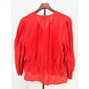 100% cotton Blouse flare milkmaid peasant whimsy v-neck textured women Large thumbnail 2
