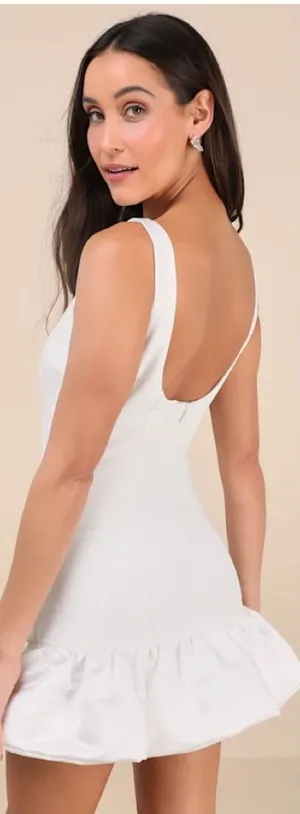 Lulus Superb Aura White Ruffled Drop Waist Mini Dress Size Small Classic Bridal thumbnail 1