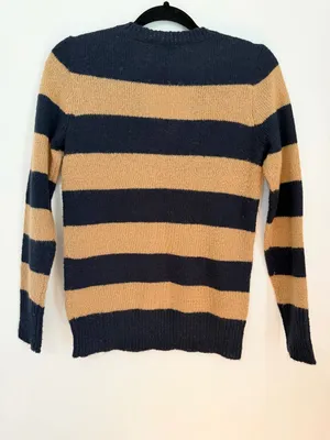 J Crew Sweater Women Wool Brown Pullover Blue Striped V Neck mohair XS thumbnail 3