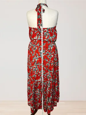 Red Floral Halter Midi Dress Size XXL thumbnail 8
