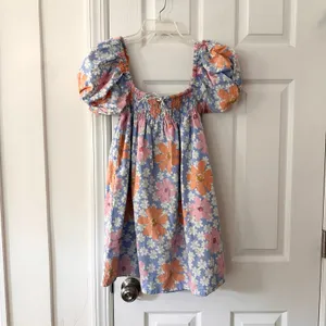 Sabo Skirt Blue Orange Pink Sky Floral Bambina Mini Puff Sleeve Dress Small thumbnail 2