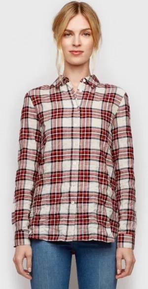 Jenni Kayne‎ Sequoia Plaid Cotton Button Down Shirt Red Cream S thumbnail 1