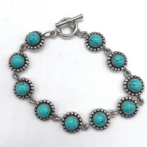 Turquoise Stone 925 Sterling-Style Toggle Bracelet - Women Jewelry thumbnail 1