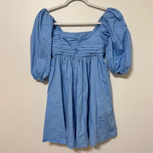 Abercrombie & Fitch Emerson Poplin Mini Dress Size XS P Puff Sleeve Powder Blue thumbnail 3