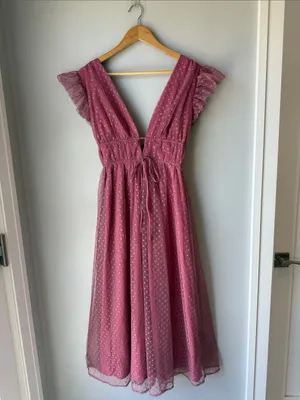 Lulu's Soft Girl Yours Evermore Mauve Swiss Dot Ruffled Midi Dress thumbnail 2