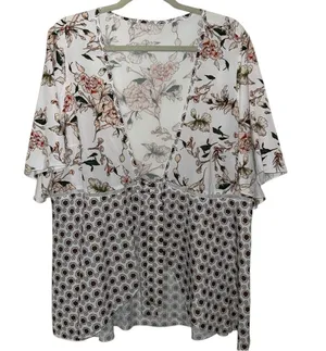 Mixed Floral Plus Size Lightweight Open Tie Front Layering Blouse XXL 2XL EUC thumbnail 1