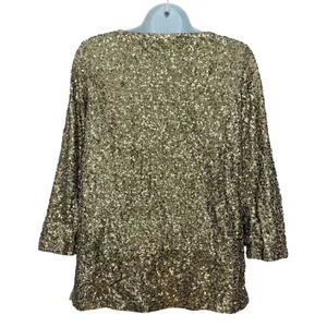 J. Crew Sequin Shirt Boat Neck 3/4 Sleeves Size XS Women Gold Christmas Top thumbnail 4