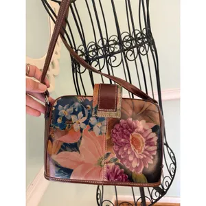 OZ Orifaz‎ Argentine Brown Floral Cross Body Bag Leather Retro Vtg Y2k Artsy thumbnail 4