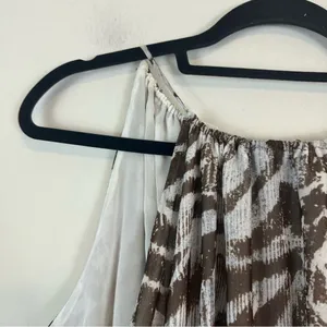 ZARA | Blue Brown Animal Print Halter Neck Smocked Chiffon Mini Dress Medium thumbnail 2