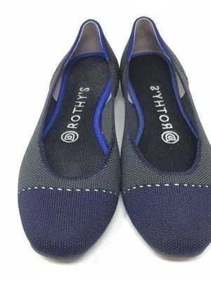 Rothy's The Square Highland Knit Cap Toe‎ Ballet Flats Size 7.5 Navy Blue Green thumbnail 9