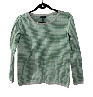 Gap Womens XS‎ Striped Cotton Knit Sweater Grey Green Crew Long Sleeve Pullover thumbnail 1