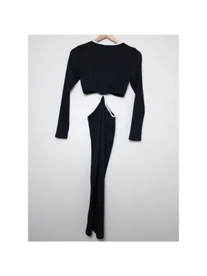Showpo Ribbed Cutout Long Sleeve Midi Dress 2 Black White Bodycon thumbnail 6