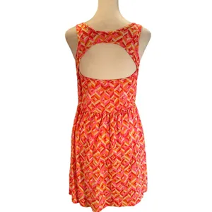 Roxy Orange, Red, White & Pink Abstract Print Cut Out Back Sleeveless Sundress M thumbnail 2