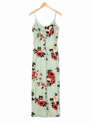 Sexy Mint Green Floral Bodycon small Midi Dress Lace Trim Cami Spaghetti Strap thumbnail 2