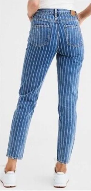 American Eagle Indigo Striped Hi‎ Rise Mom Jean Size 8 Blue NWT thumbnail 1