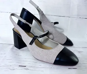 J. Crew Mary Jane Slingback Heels Cap Toe Block Heel Tweed Black Tan Sz 11 thumbnail 1