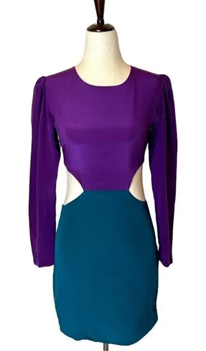 Naven Dress Women Small Purple Turquoise Silk Long Sleeve Cut Out Mini Revolve thumbnail 1