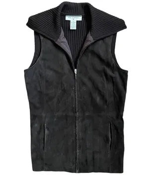 Saks Fifth Avenue Vtg Real Clothes Brown Suede Leather Merino Wool Sweater Vest thumbnail 11