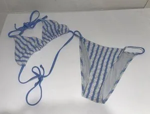 SheIn Striped blue and white bikini thumbnail 1