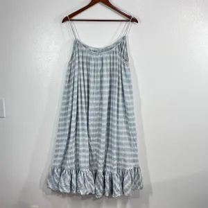 Storia Boho Cottagecore Plaid Ruffle Hem Sundress‎ Women Large Light Blue Cotton thumbnail 4