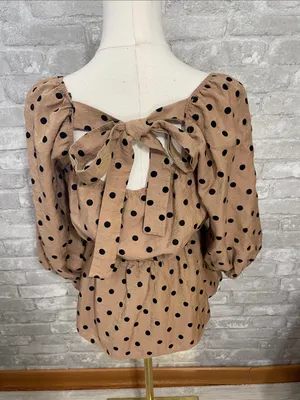 Blu Pepper Brown Polka Dot Peplum Square-Neck Top thumbnail 3