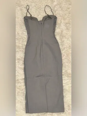 NEW House of CB KIKI Light Grey Mesh Panelled Bodycon Midi Dress sz S thumbnail 6
