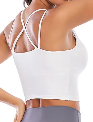Walmart Padded Seamless Criss Cross Bralette Workout Yoga Bra Cami Crop Top for Women thumbnail 4
