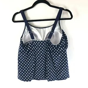 Lands End Tankini Molded Cups Polka Dot Adjustable Straps Navy Blue White 14W thumbnail 2