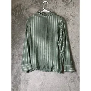 Cozy Earth Pajama Set Womens Large Green White Stripe Button Up Drawstring Pants thumbnail 3