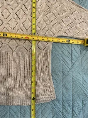 Marled Cream Openwork Diamond Knit Crewneck Sweater thumbnail 3