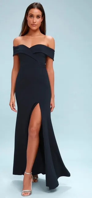 NWOT Lulus Song of Love Black Off-the-Shoulder Maxi Dress Bridesmaid Wedding M thumbnail 1