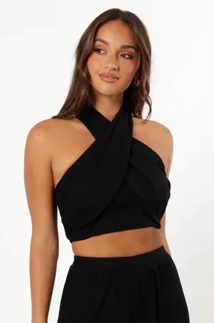 Aakaa Mary Pant Set Halter Top Size Small Black Smocked Wrap NWT thumbnail 1